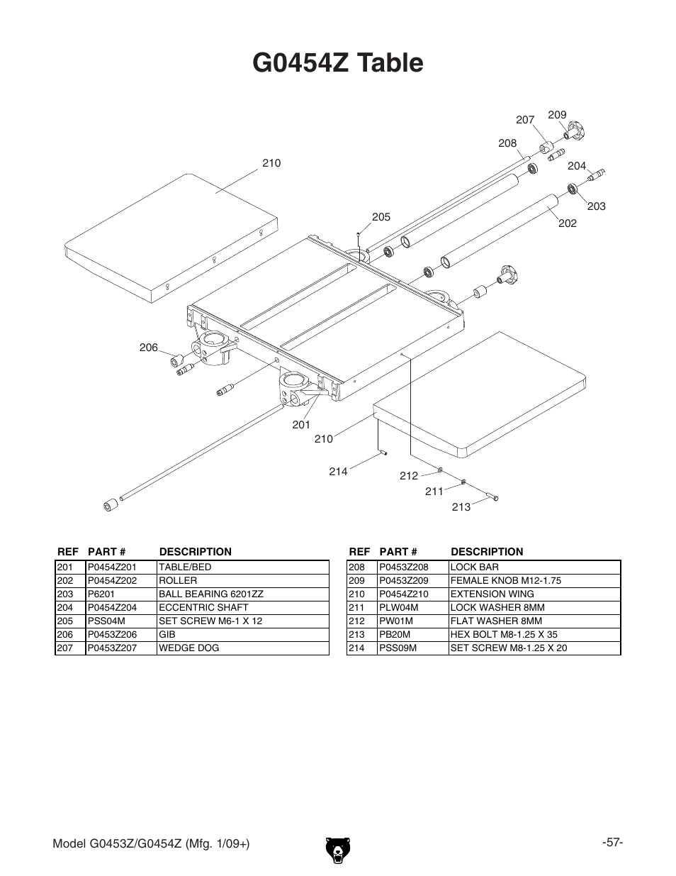 G0454z table | Grizzly G0453PX User Manual | Page 63 / 72