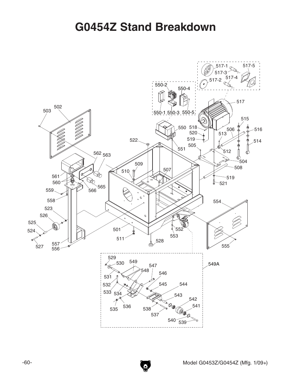 G0454z stand, G0454z stand breakdown | Grizzly G0453PX User Manual | Page 66 / 72