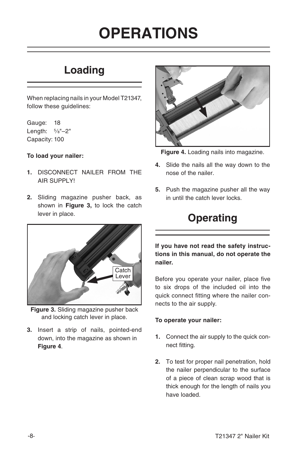 Operations, Loading, Operating | Grizzly T21347 User Manual | Page 10 / 20