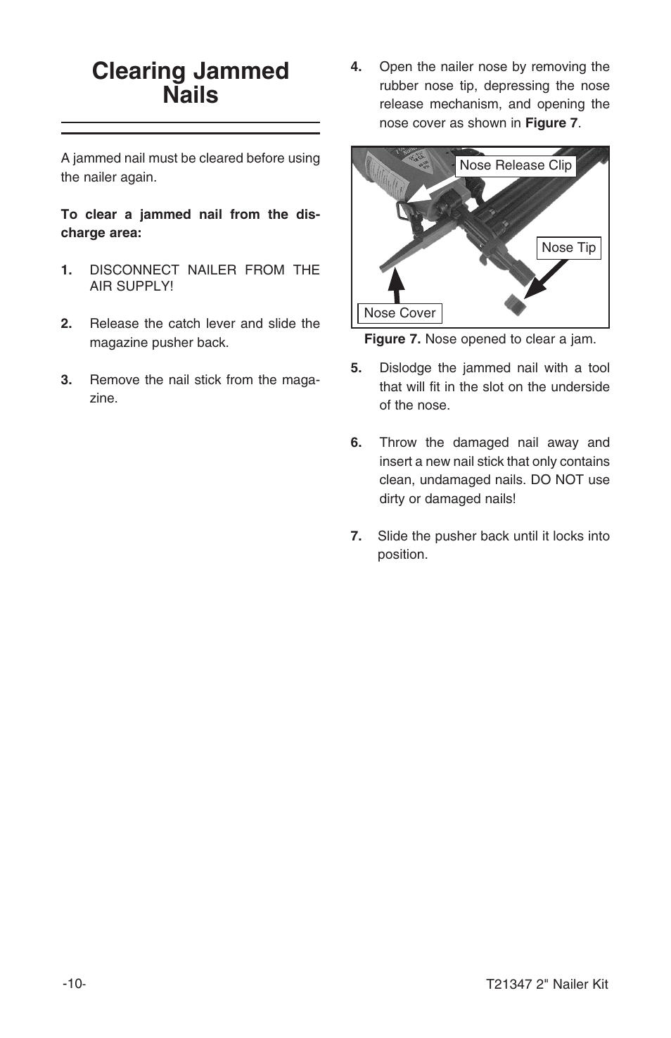 Clearing jammed nails | Grizzly T21347 User Manual | Page 12 / 20