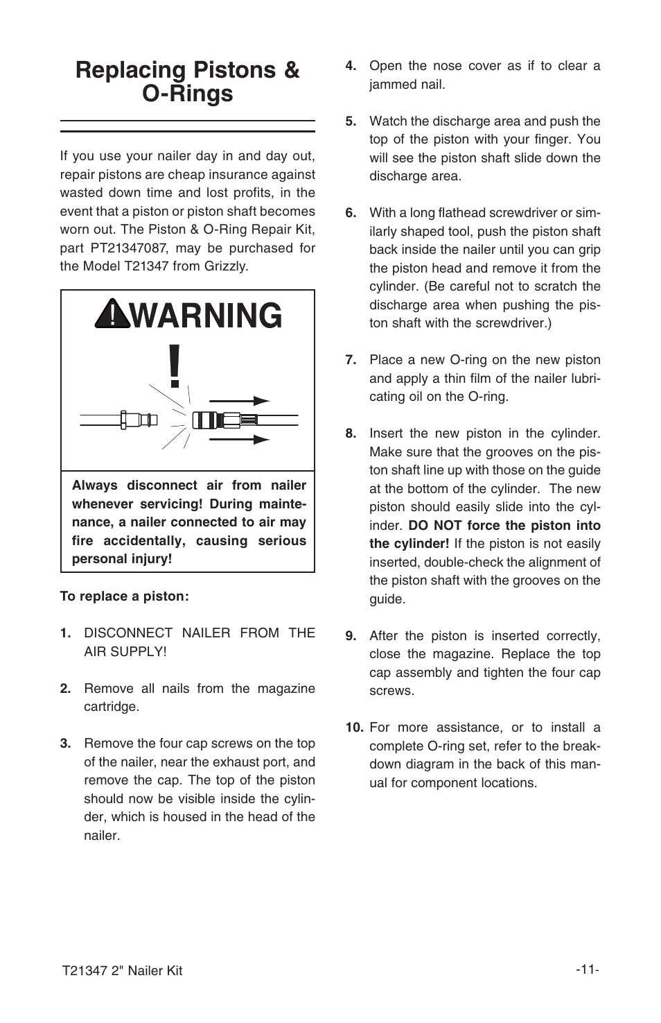 Replacing pistons & o-rings | Grizzly T21347 User Manual | Page 13 / 20