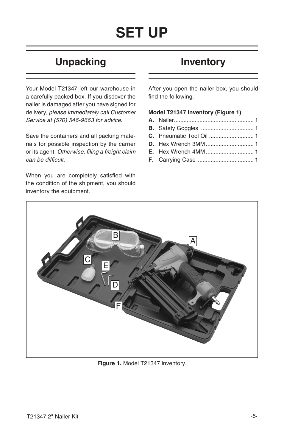 Set up, Unpacking, Inventory | Grizzly T21347 User Manual | Page 7 / 20