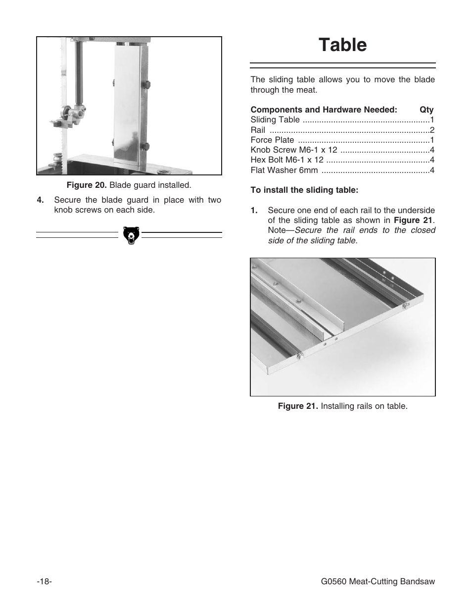 Table | Grizzly G0560 User Manual | Page 20 / 44