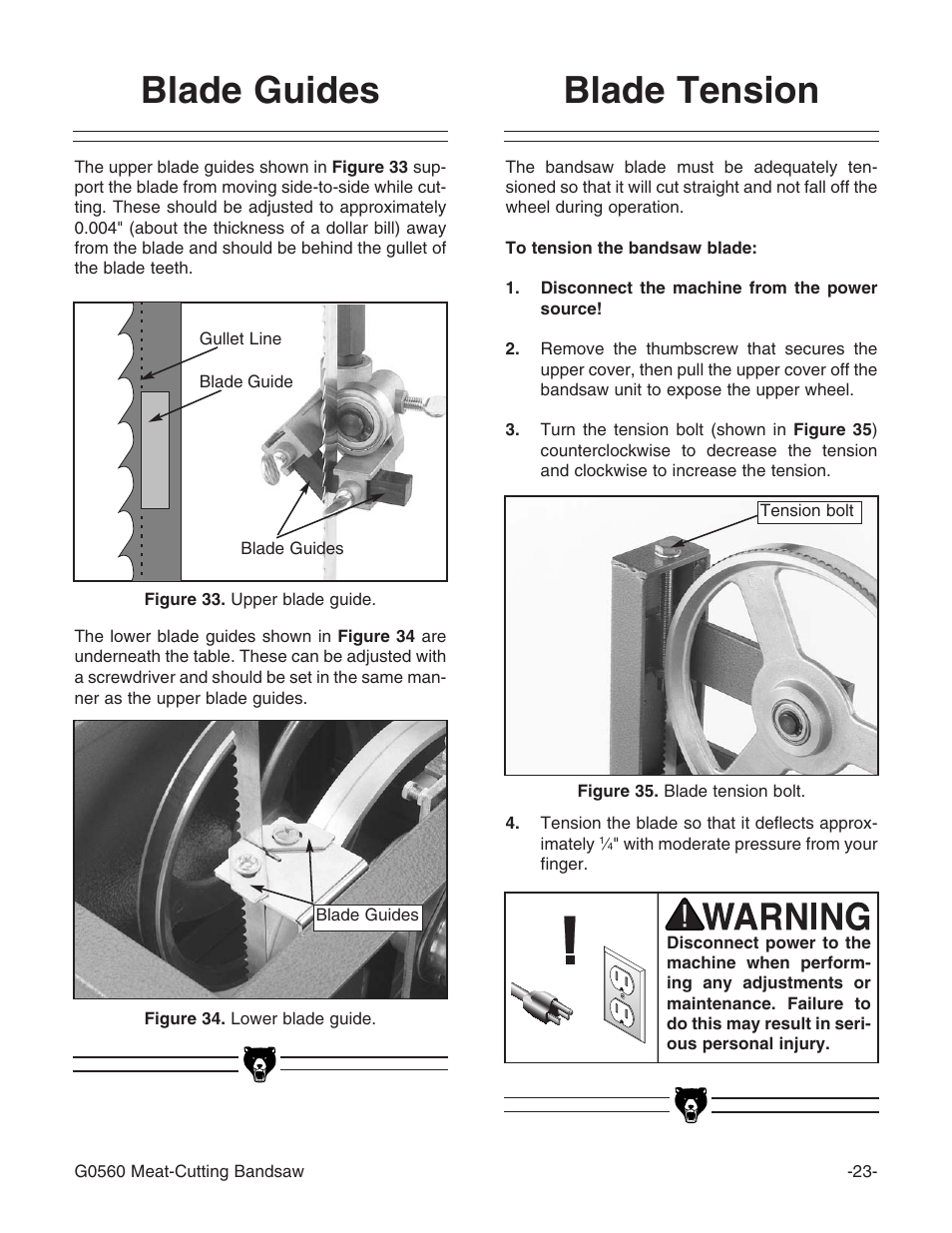 Blade tension, Blade guides | Grizzly G0560 User Manual | Page 25 / 44