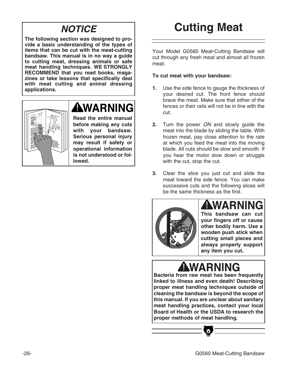 Cutting meat, Notice | Grizzly G0560 User Manual | Page 28 / 44