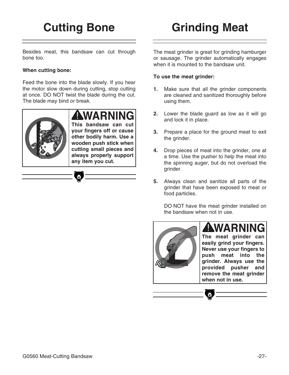 Grinding meat cutting bone | Grizzly G0560 User Manual | Page 29 / 44