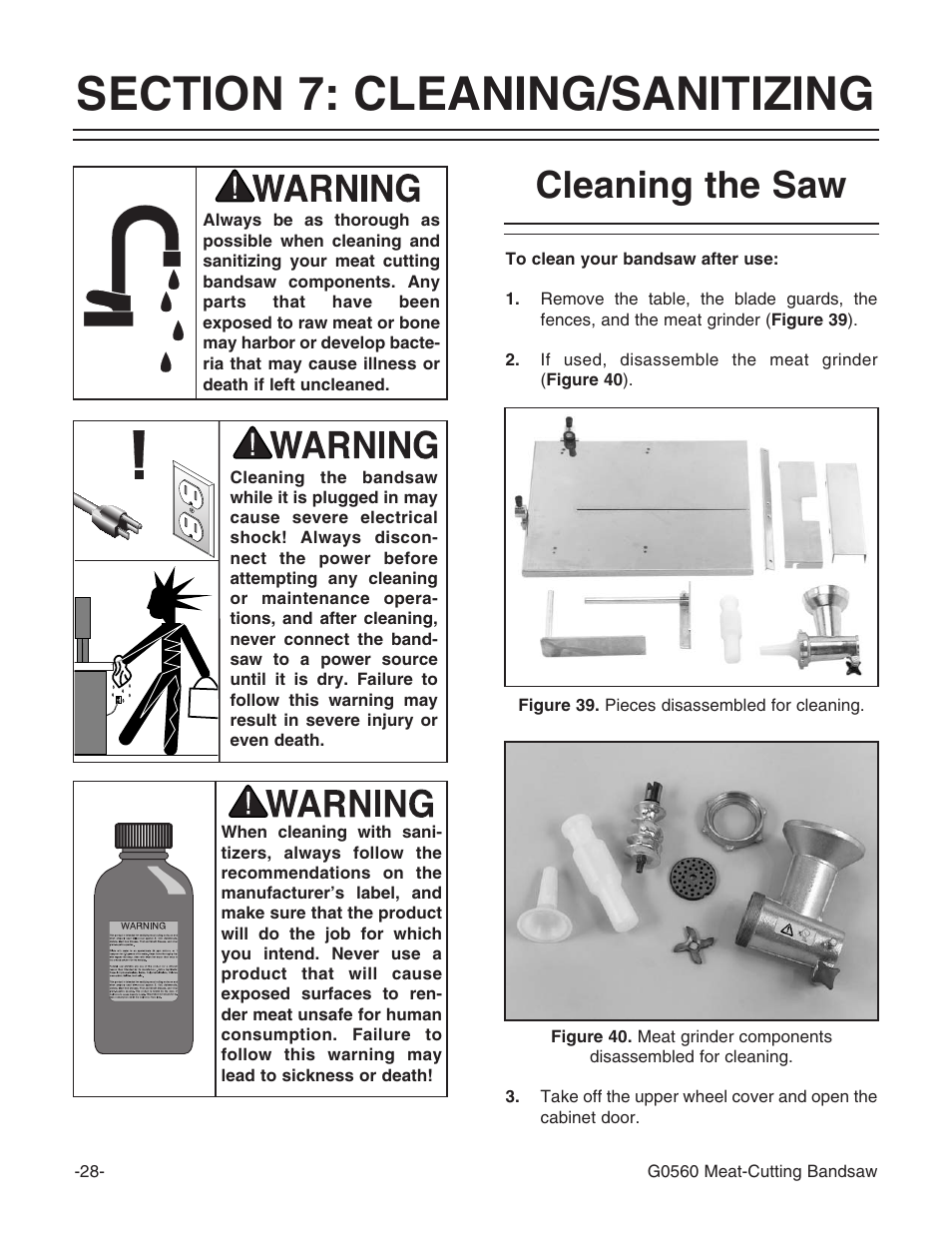 Cleaning the saw | Grizzly G0560 User Manual | Page 30 / 44