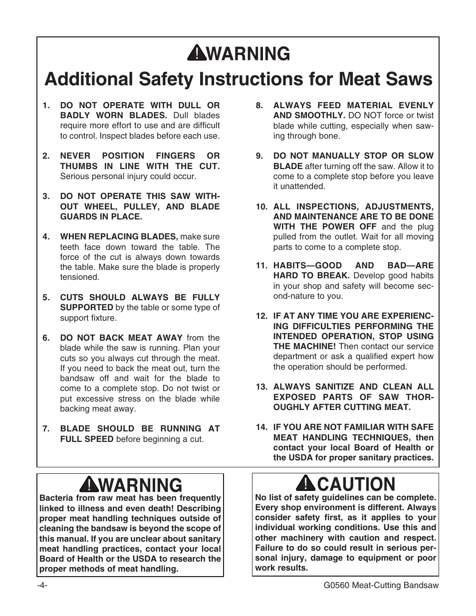 Additional safety instructions for meat saws | Grizzly G0560 User Manual | Page 6 / 44