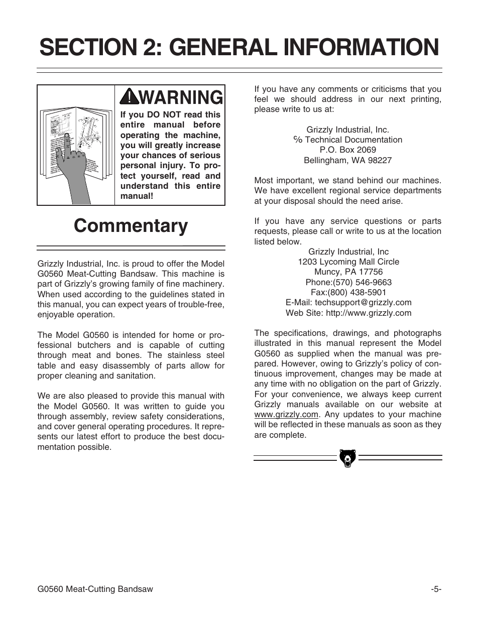 Commentary | Grizzly G0560 User Manual | Page 7 / 44