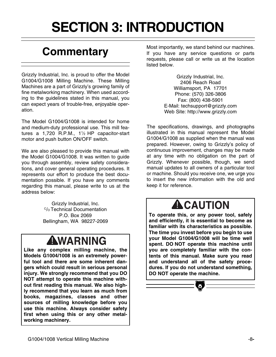 Commentary | Grizzly G1008 User Manual | Page 8 / 17