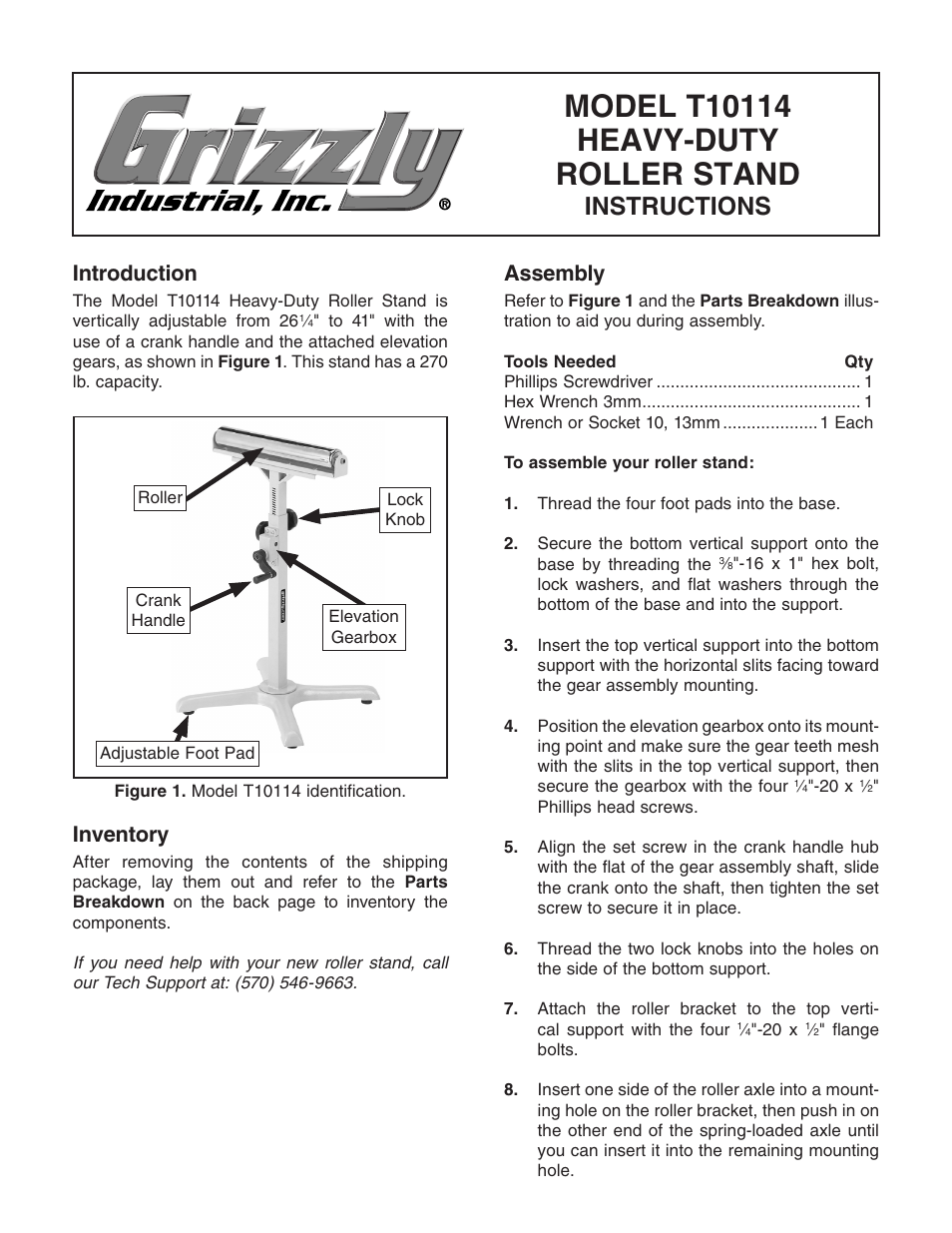 Grizzly Heavy-Duty Roller Stand T10114 User Manual | 2 pages