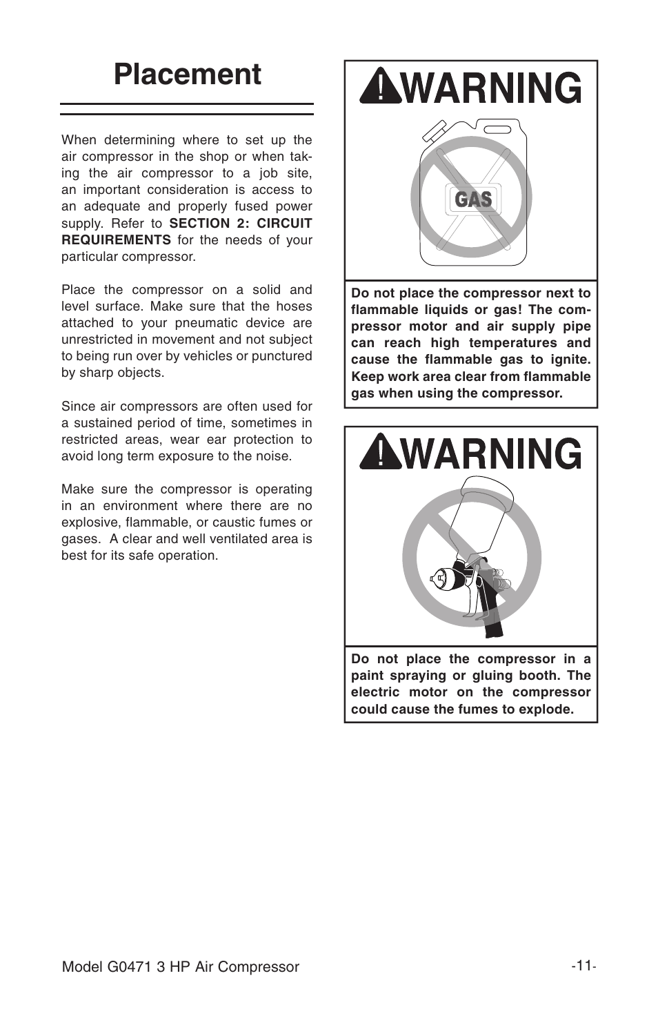 Placement | Grizzly G0471 User Manual | Page 13 / 32