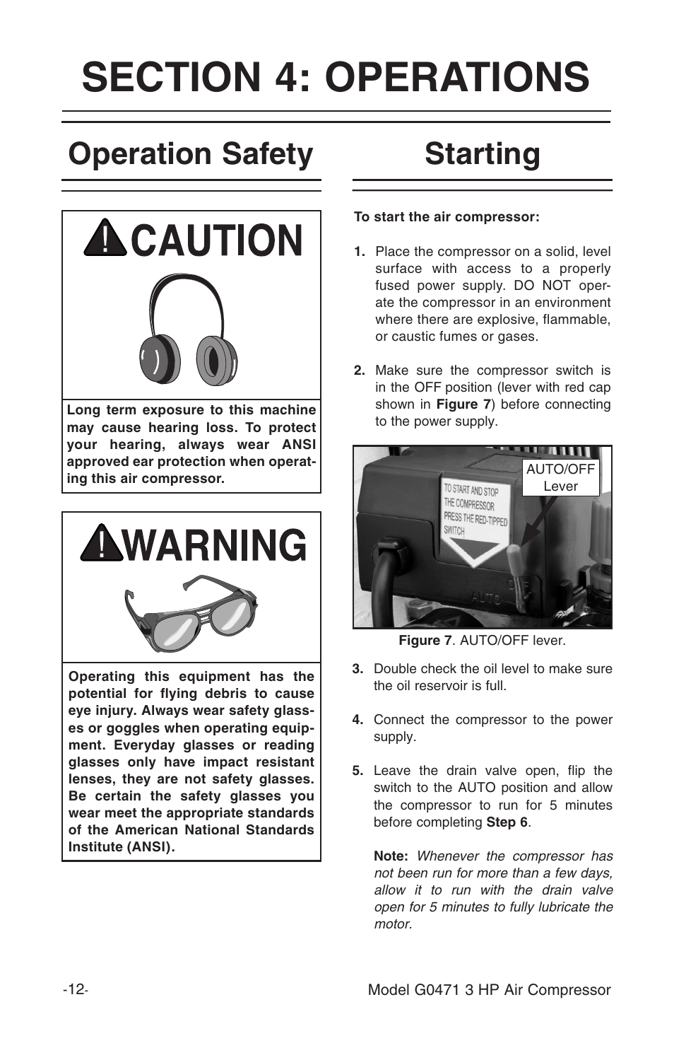 Operation safety, Starting | Grizzly G0471 User Manual | Page 14 / 32