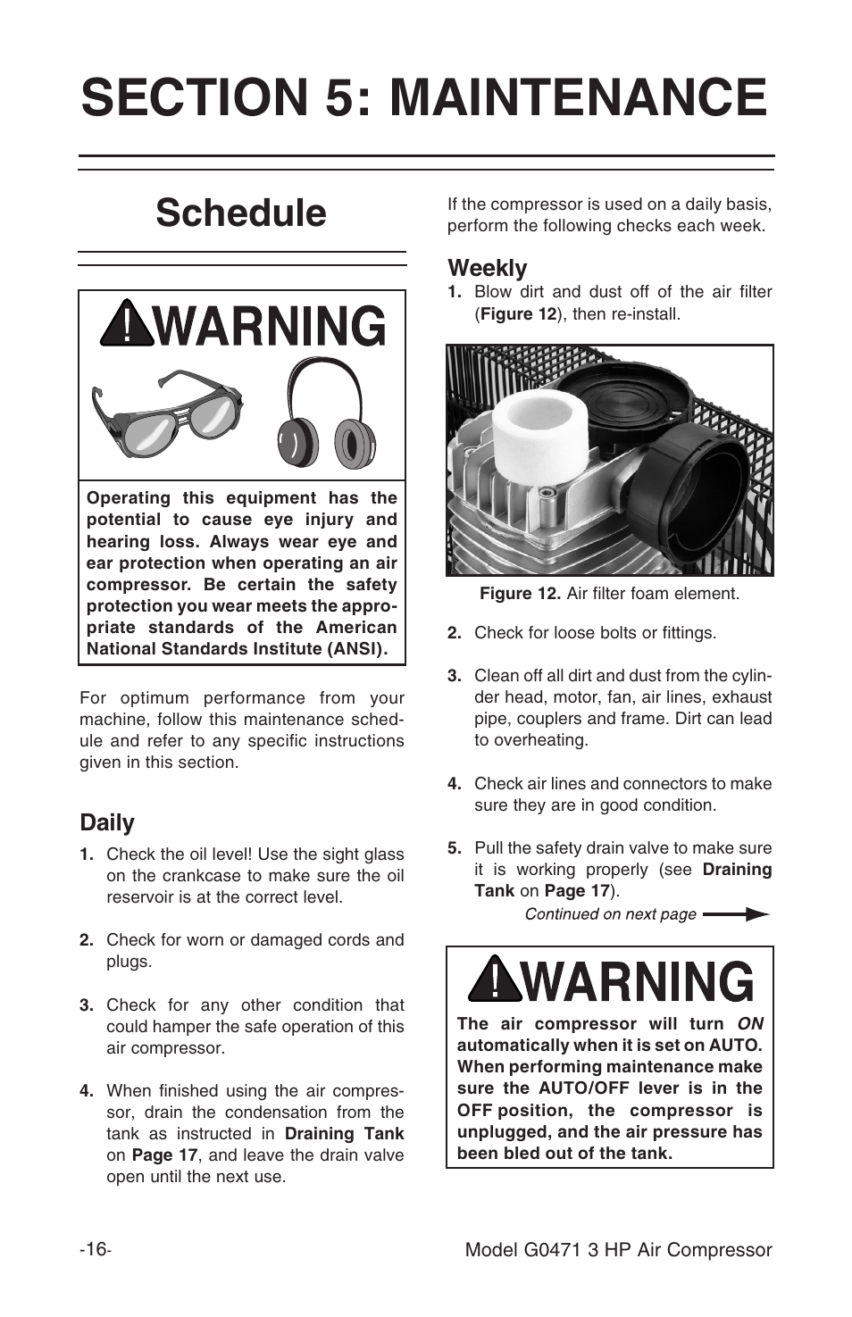 Schedule, Daily, Weekly | Grizzly G0471 User Manual | Page 18 / 32