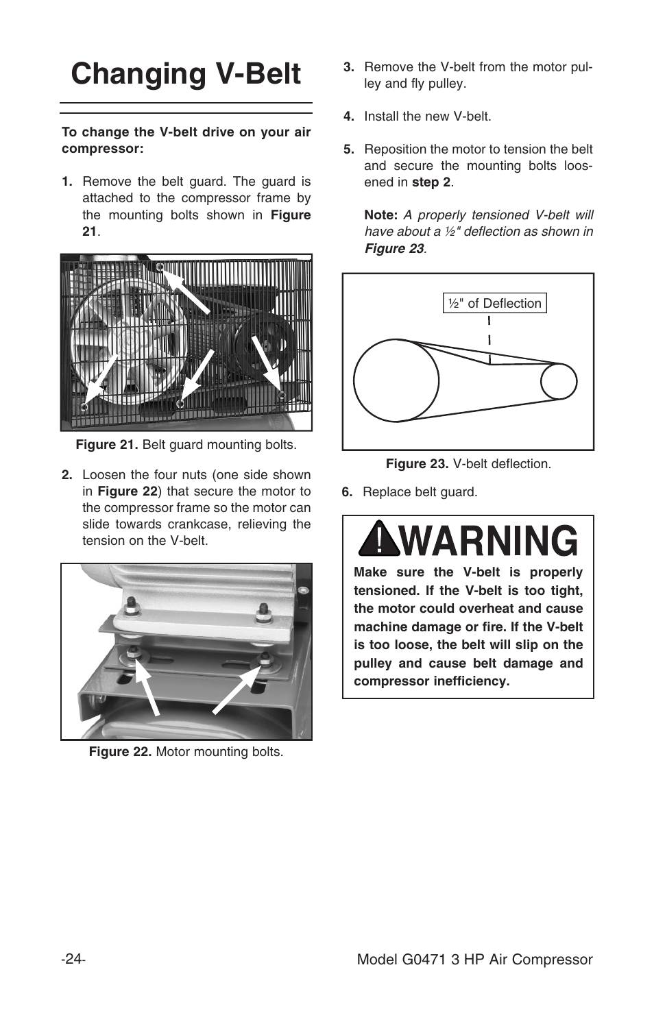 Changing v-belt | Grizzly G0471 User Manual | Page 26 / 32