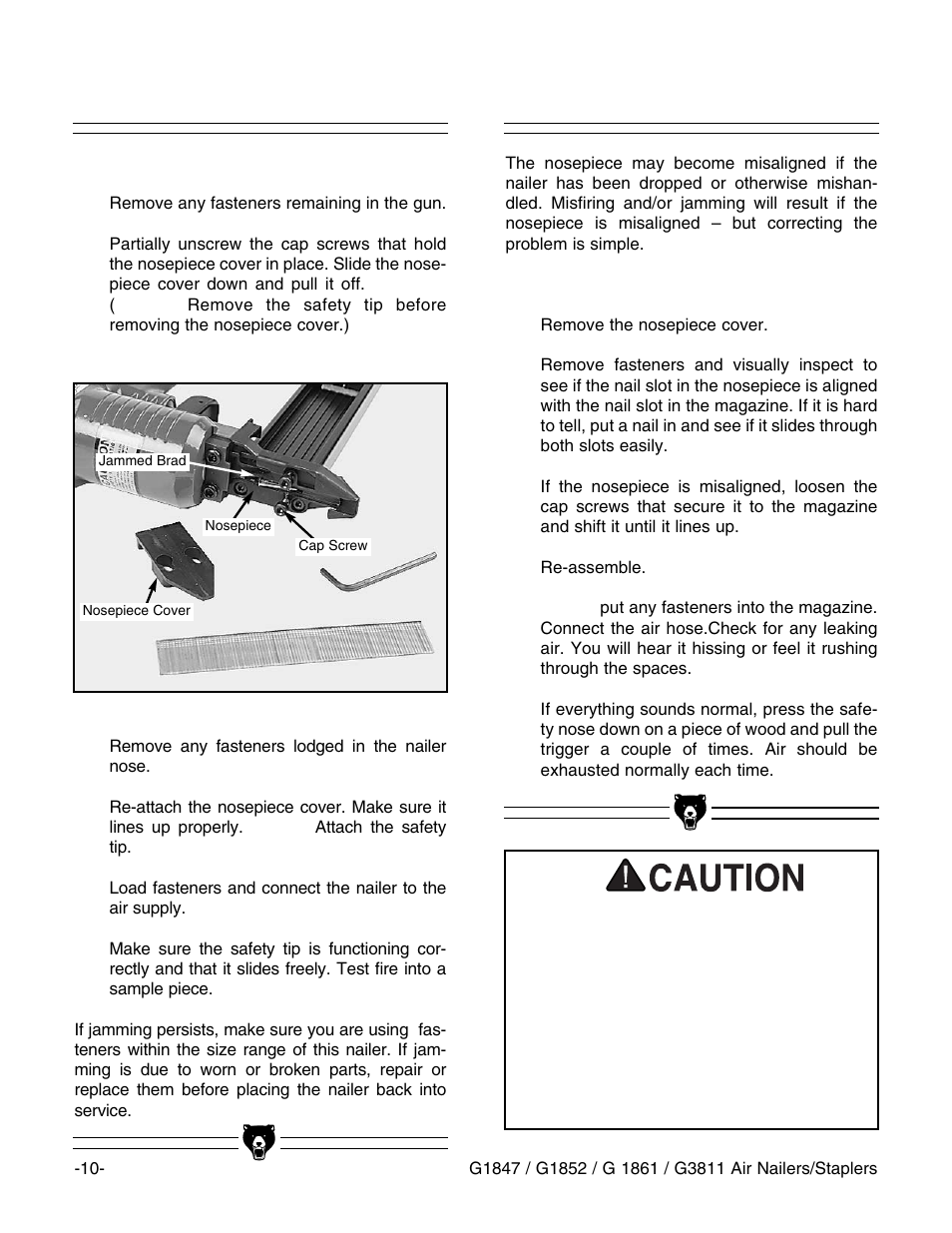 Aligning nosepiece, Jamming | Grizzly G1847 User Manual | Page 11 / 27
