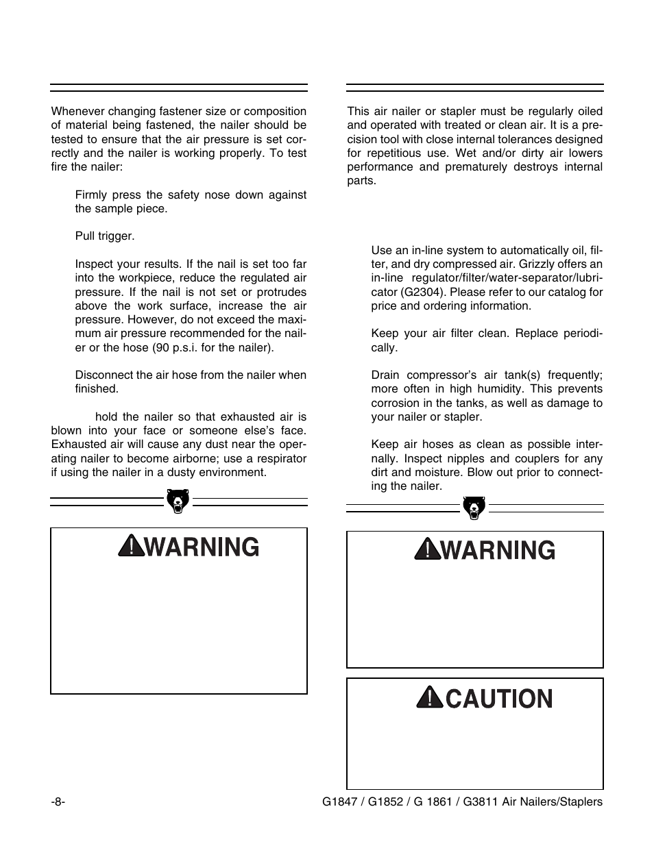 Test fire, Air quality | Grizzly G1847 User Manual | Page 9 / 27