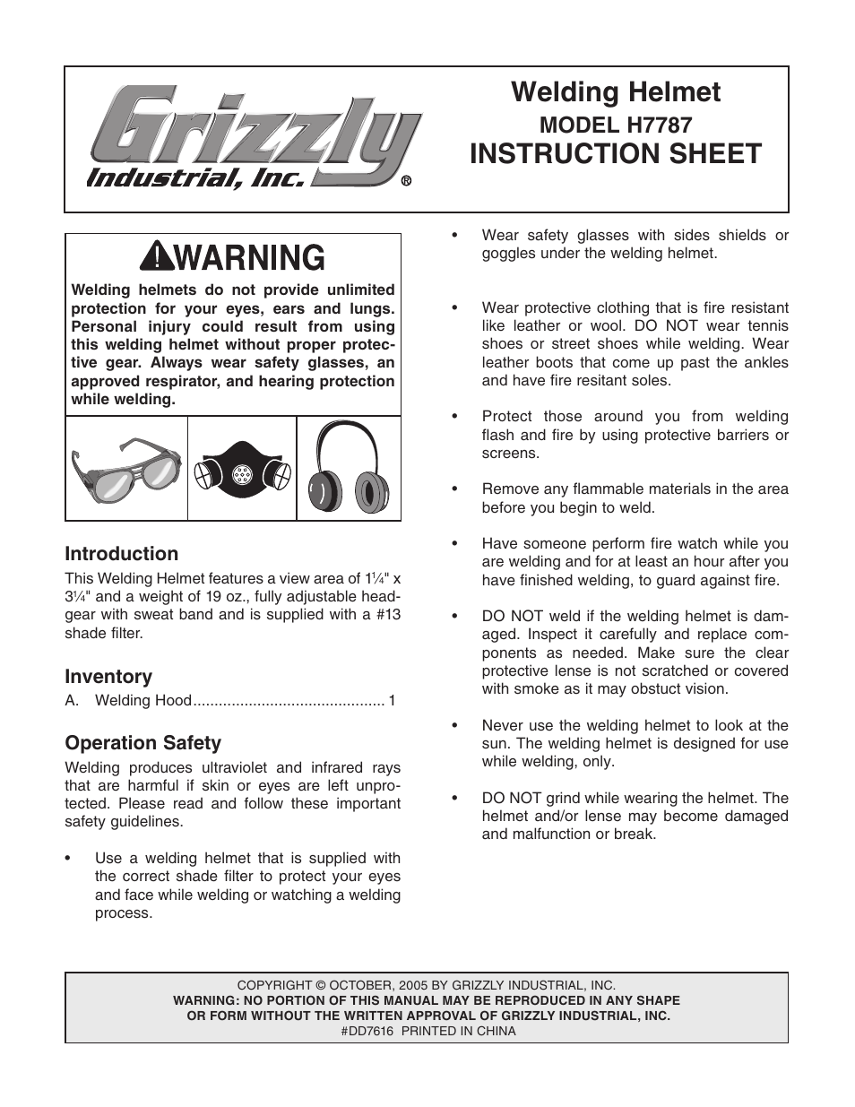 Grizzly h7787 User Manual | 2 pages