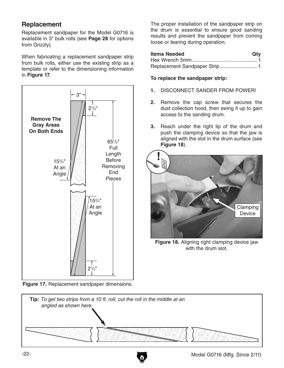 Replacement | Grizzly G0716 User Manual | Page 24 / 52