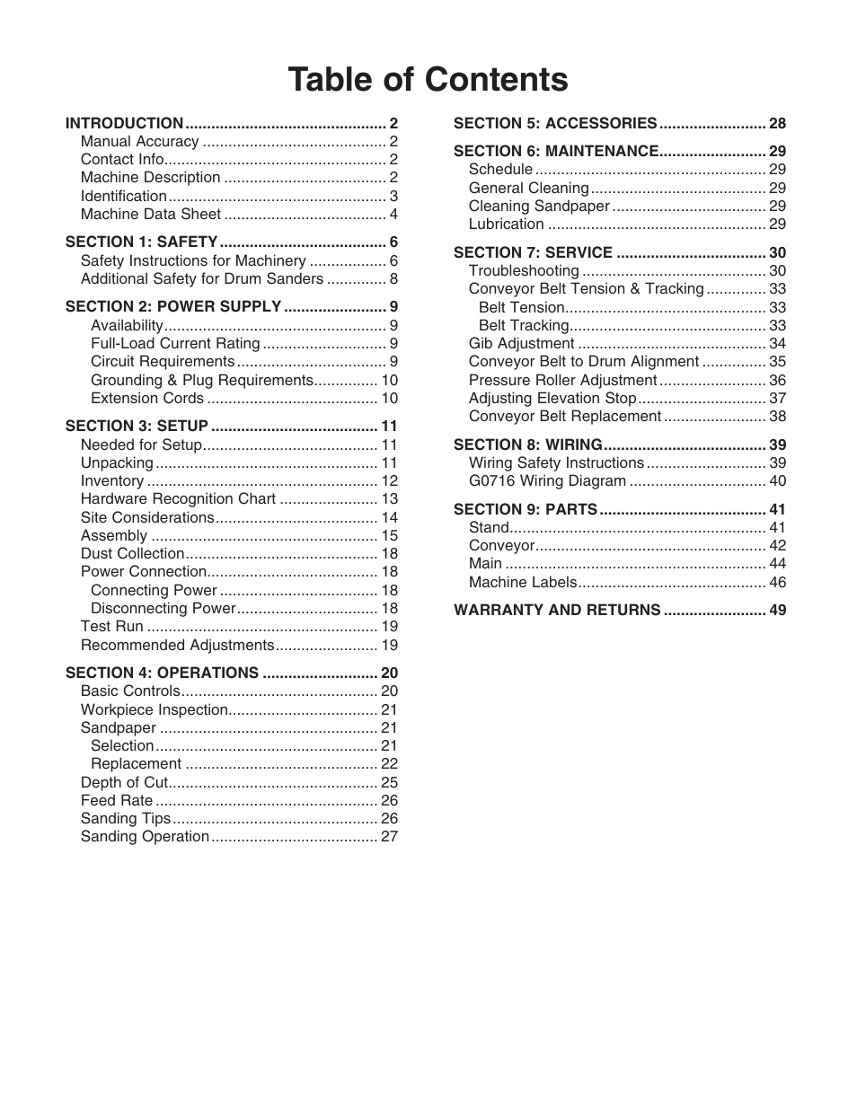 Grizzly G0716 User Manual | Page 3 / 52