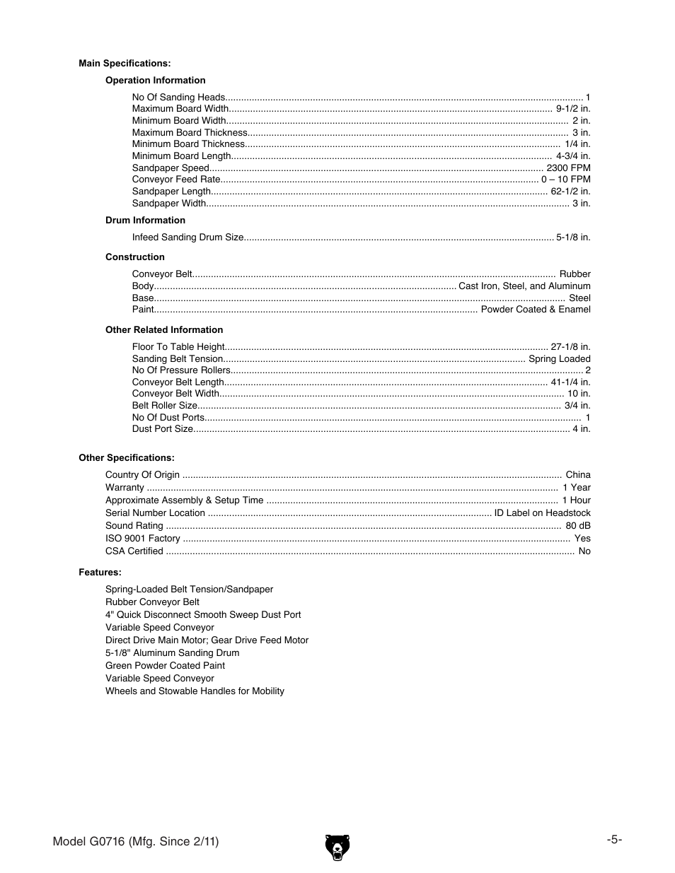 Grizzly G0716 User Manual | Page 7 / 52