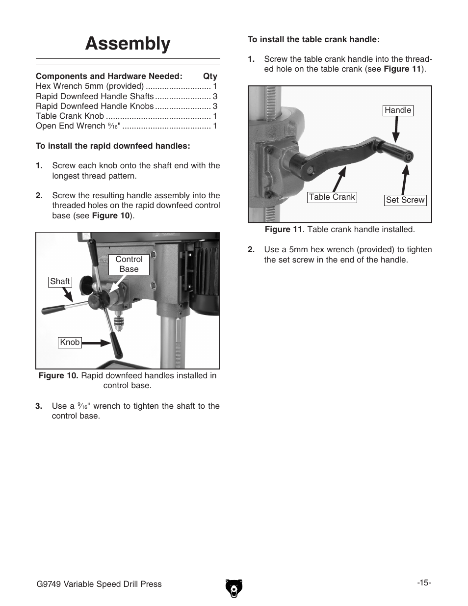 Assembly | Grizzly G9749 User Manual | Page 17 / 44