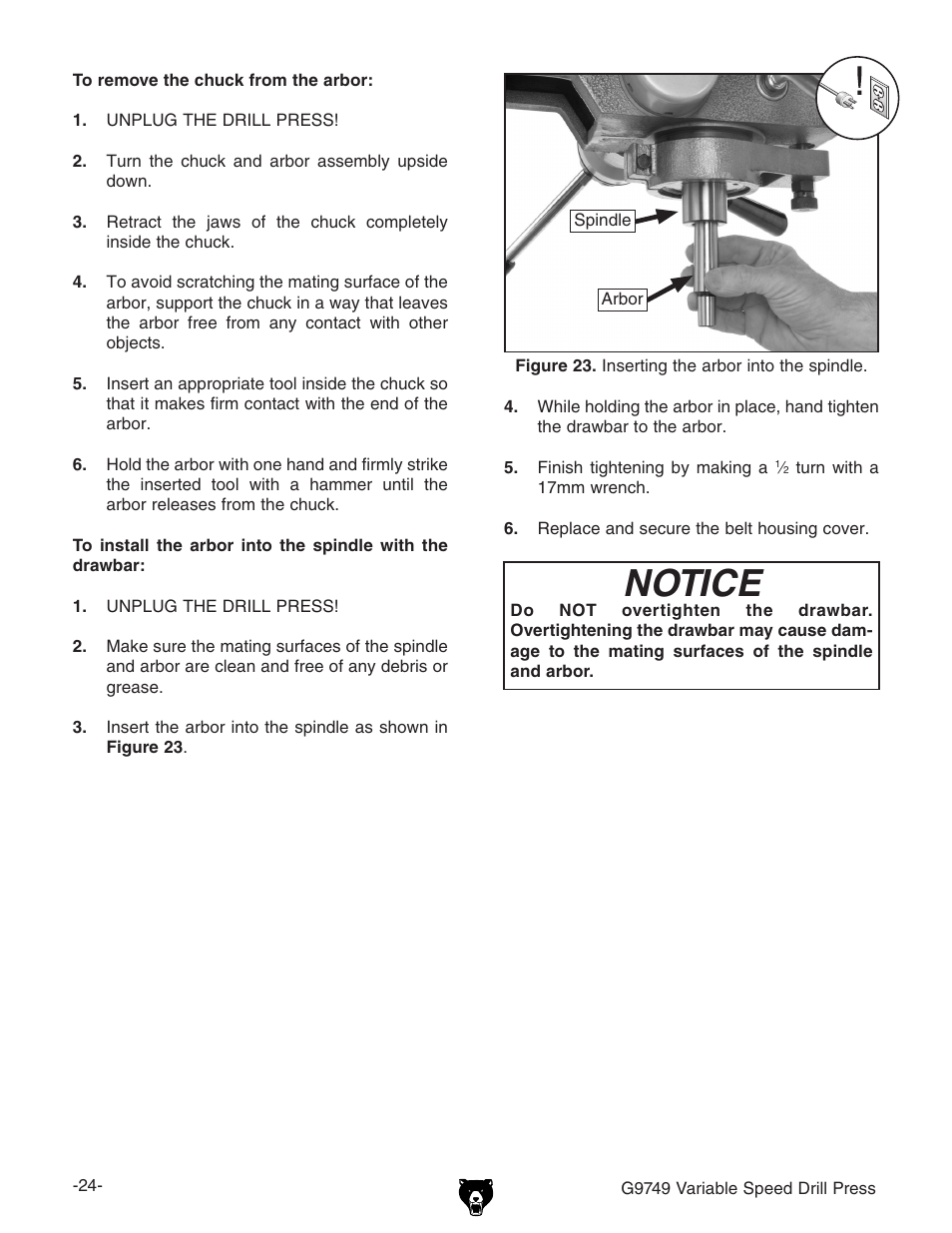 Notice | Grizzly G9749 User Manual | Page 26 / 44