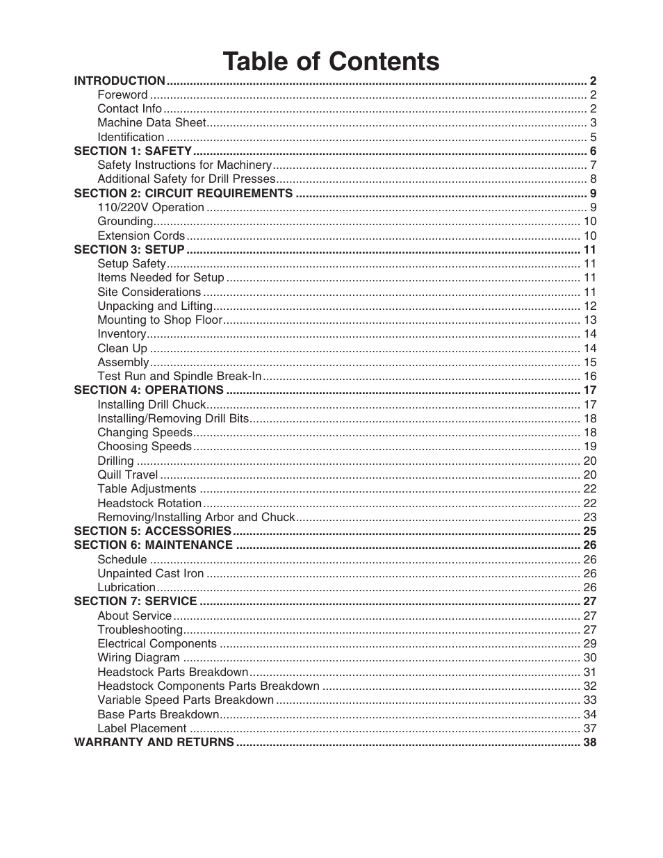 Grizzly G9749 User Manual | Page 3 / 44