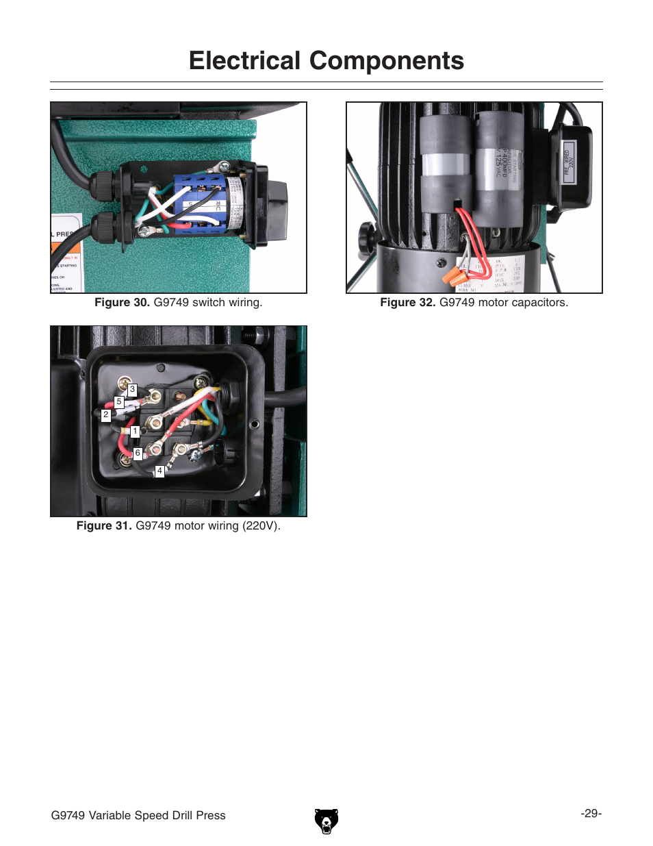 Electrical components | Grizzly G9749 User Manual | Page 31 / 44