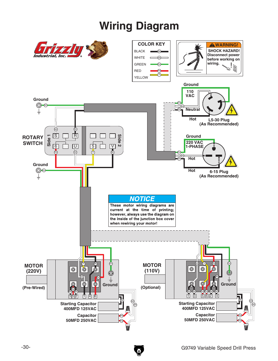 Wiring diagram, G9749 variable speed drill press | Grizzly G9749 User Manual | Page 32 / 44