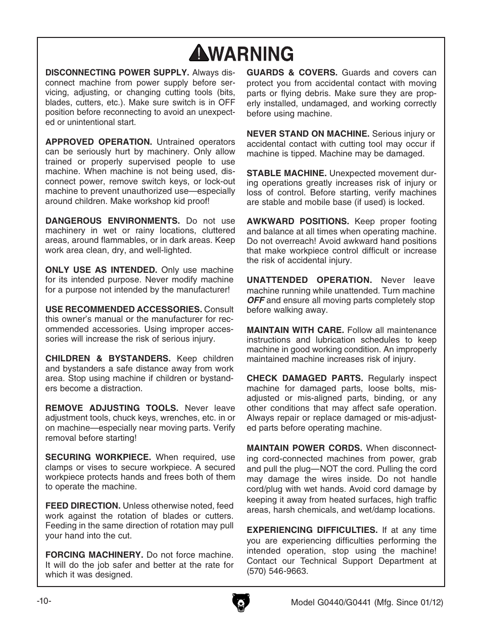 Grizzly Cyclone s G0440 User Manual | Page 12 / 56