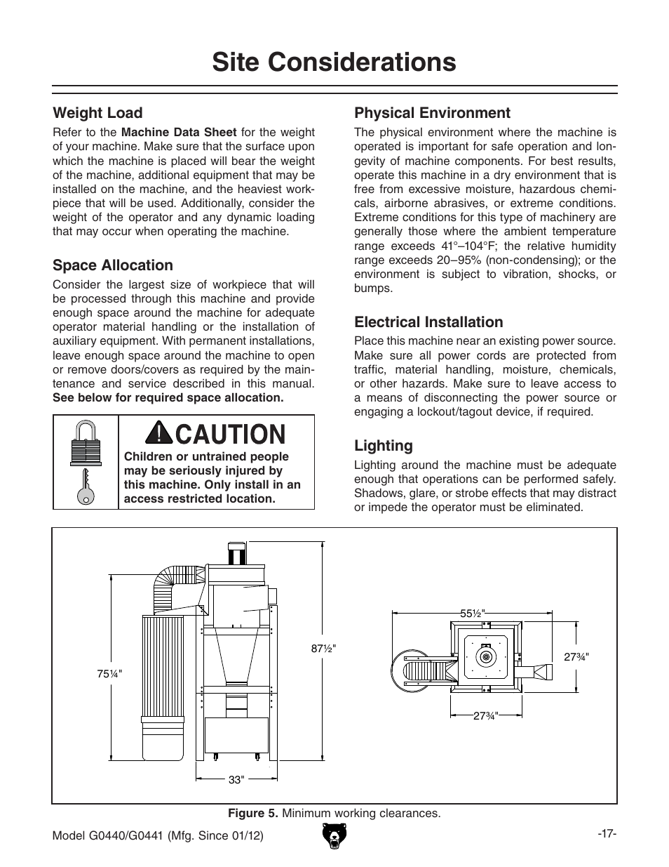 Site considerations | Grizzly Cyclone s G0440 User Manual | Page 19 / 56