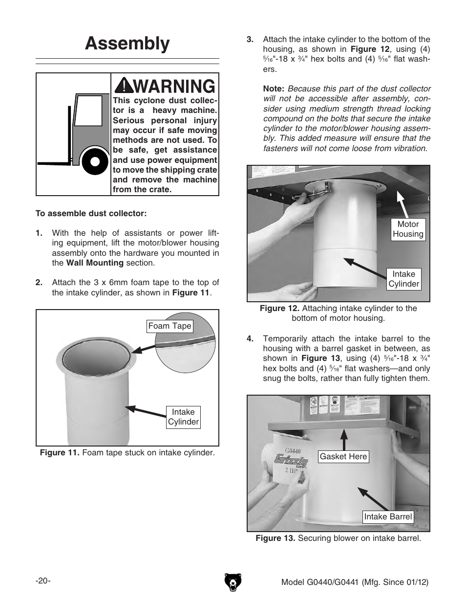 Assembly | Grizzly Cyclone s G0440 User Manual | Page 22 / 56