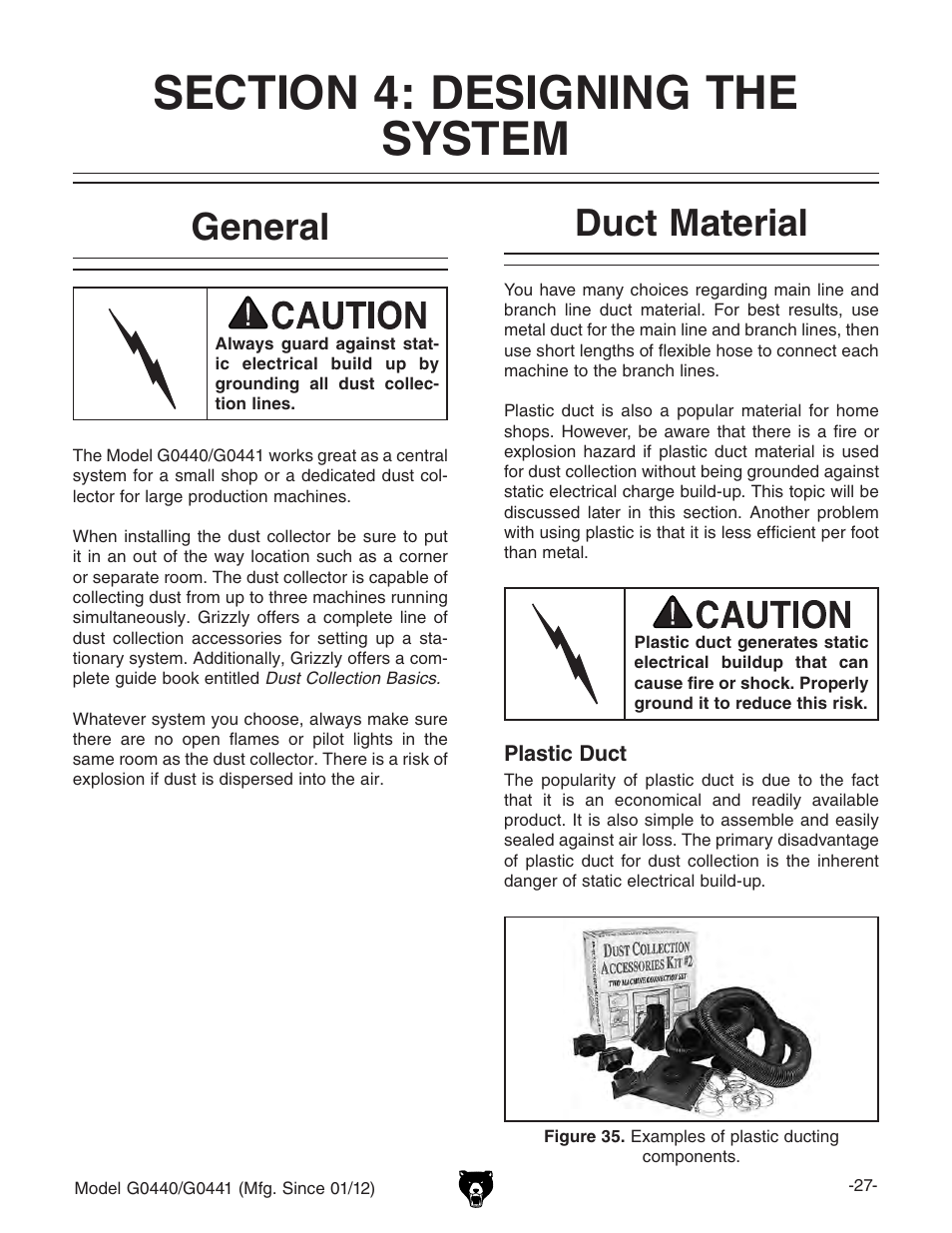 General duct material | Grizzly Cyclone s G0440 User Manual | Page 29 / 56