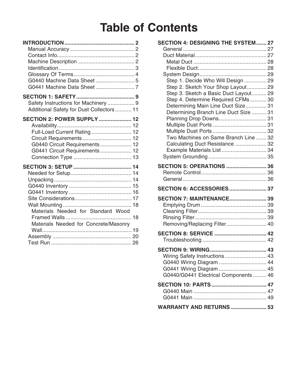 Grizzly Cyclone s G0440 User Manual | Page 3 / 56