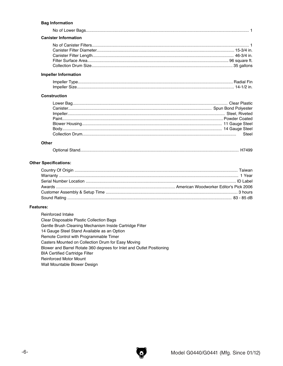 Grizzly Cyclone s G0440 User Manual | Page 8 / 56