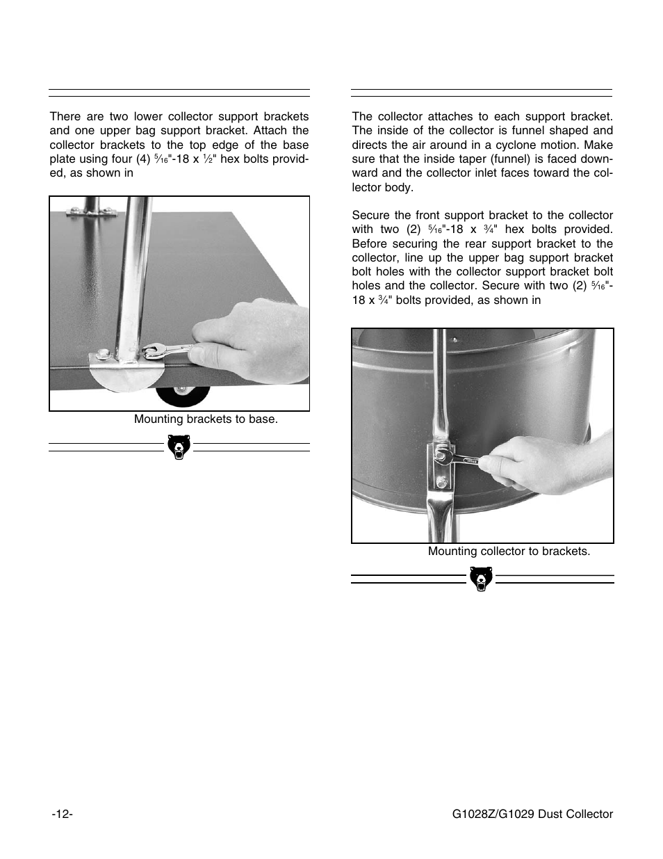 Collector, Support brackets | Grizzly G1028Z/G1029 User Manual | Page 14 / 32