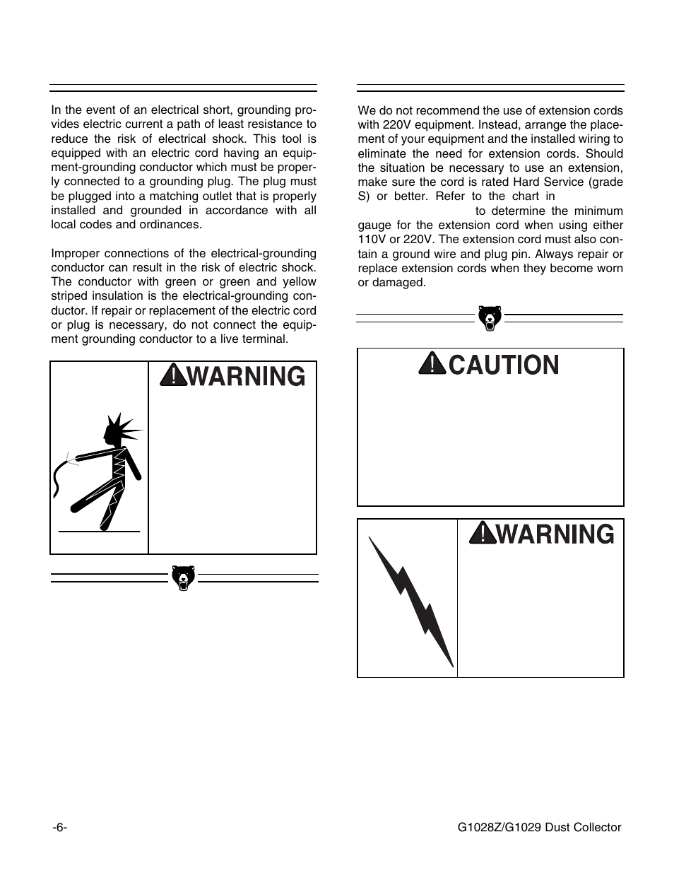 Grounding extension cords | Grizzly G1028Z/G1029 User Manual | Page 8 / 32