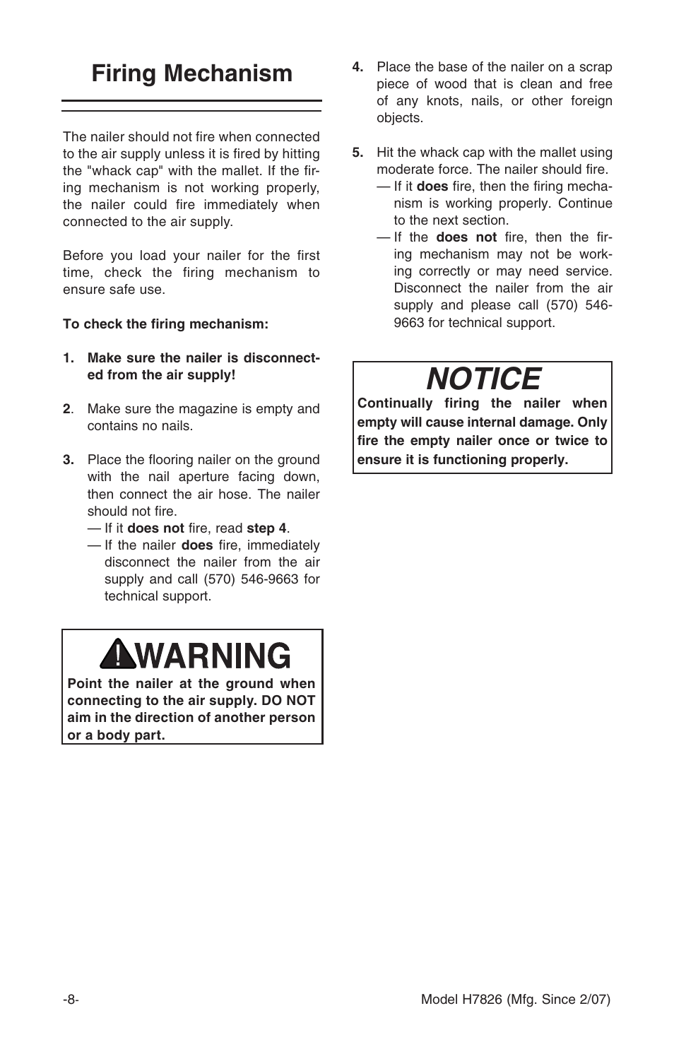 Notice, Firing mechanism | Grizzly H7826 User Manual | Page 10 / 20