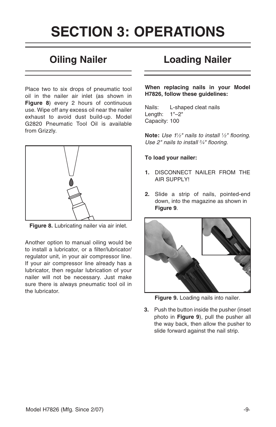 Oiling nailer, Loading nailer | Grizzly H7826 User Manual | Page 11 / 20