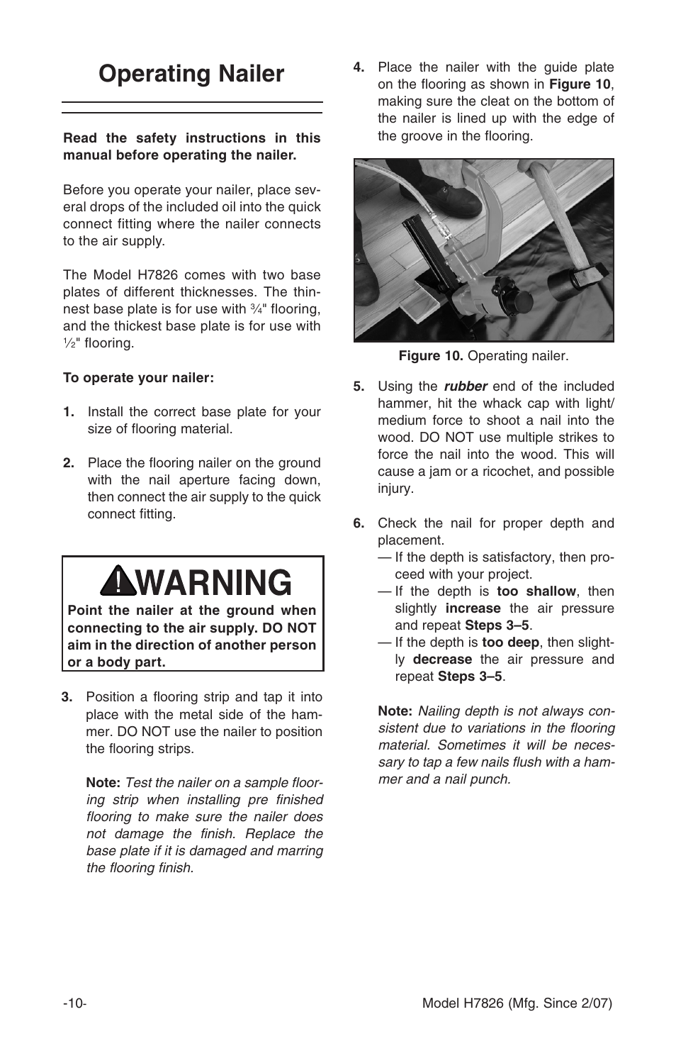 Operating nailer | Grizzly H7826 User Manual | Page 12 / 20