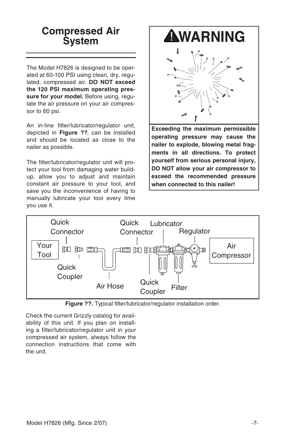 Compressed air system | Grizzly H7826 User Manual | Page 9 / 20