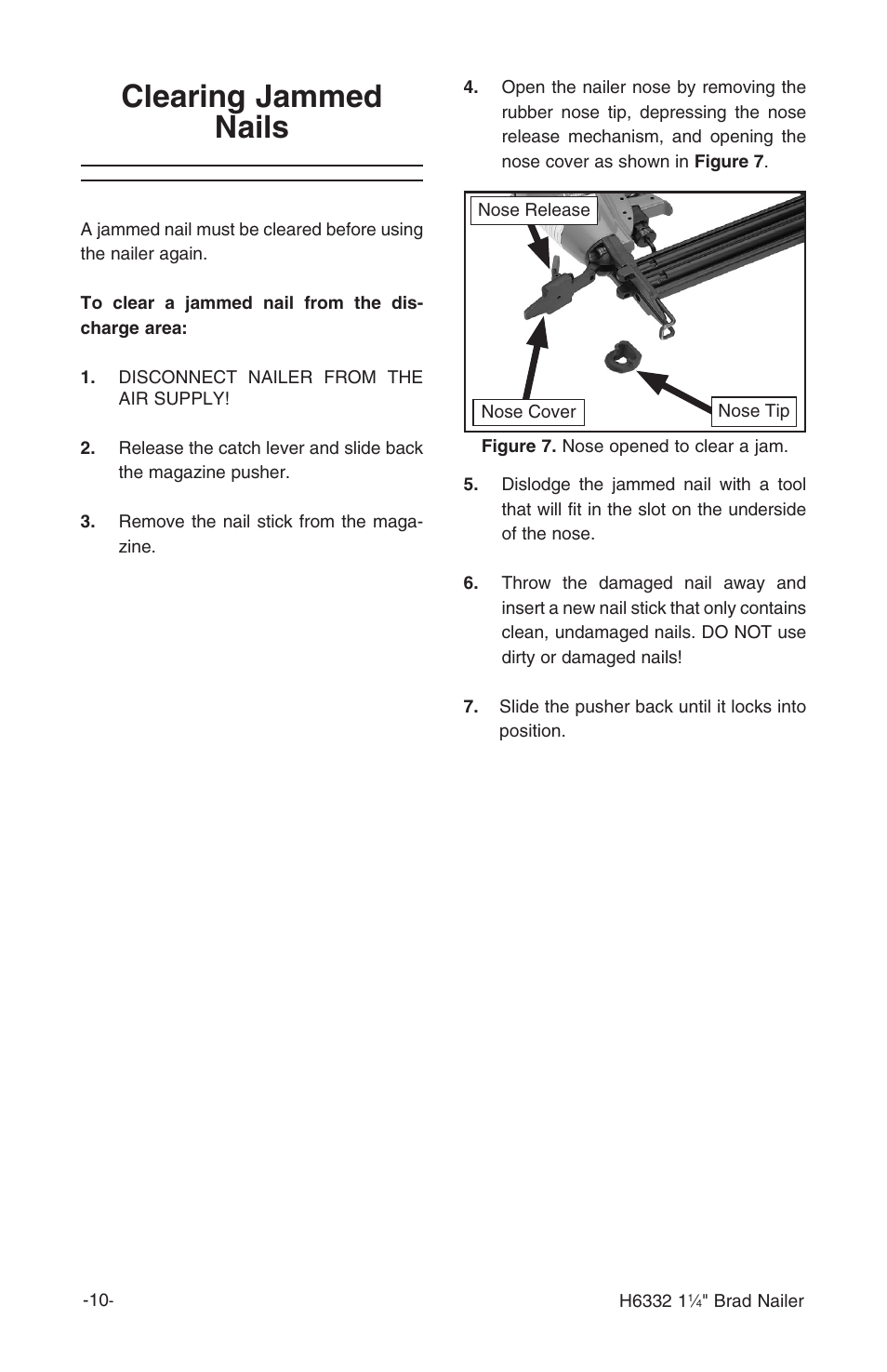 Clearing jammed nails | Grizzly H6332 User Manual | Page 12 / 20