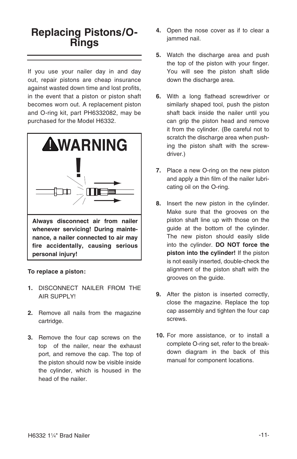 Replacing pistons/o- rings | Grizzly H6332 User Manual | Page 13 / 20