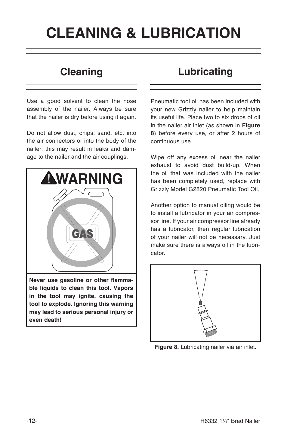 Cleaning & lubrication, Cleaning, Lubricating | Grizzly H6332 User Manual | Page 14 / 20