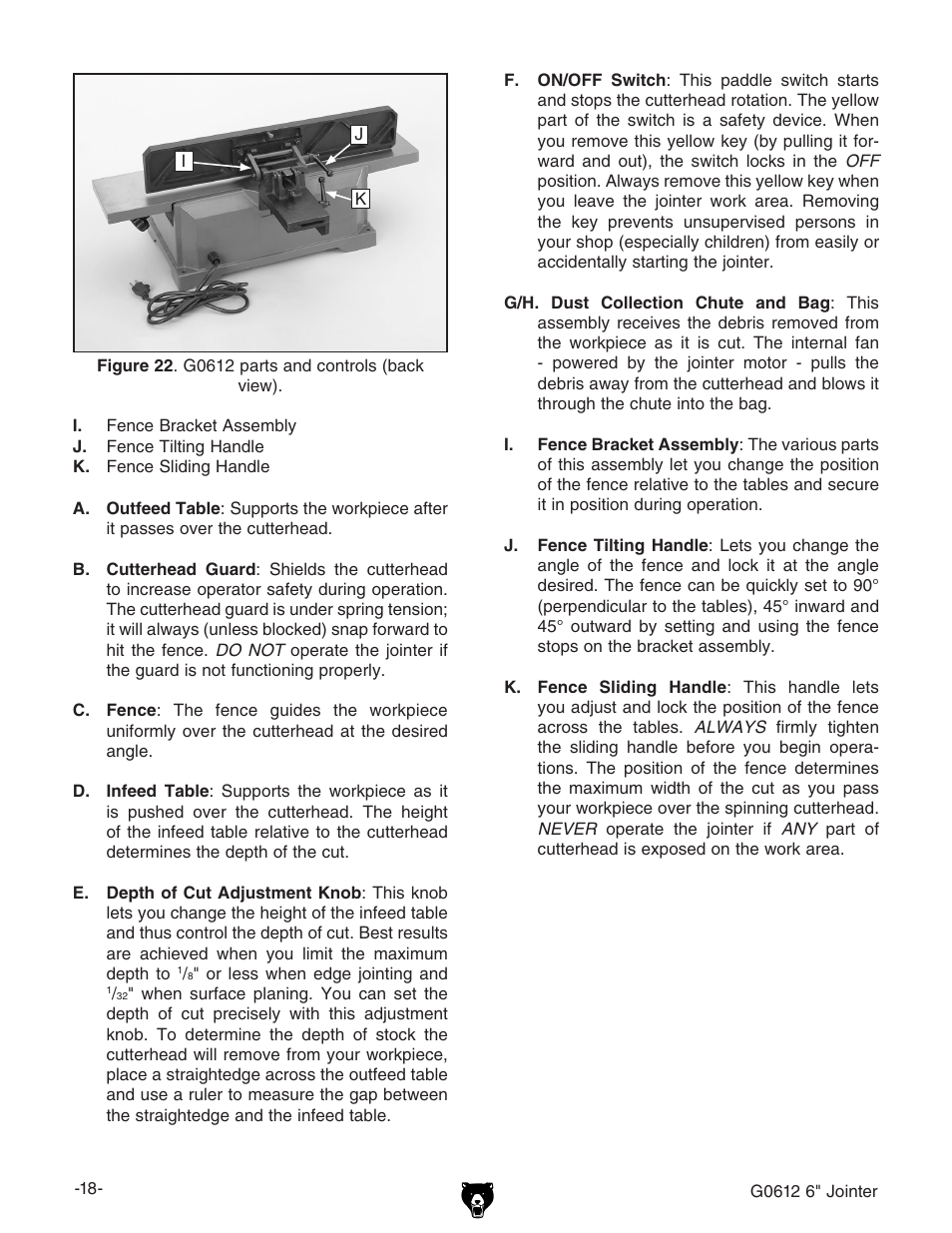 Grizzly G0612 User Manual | Page 20 / 44