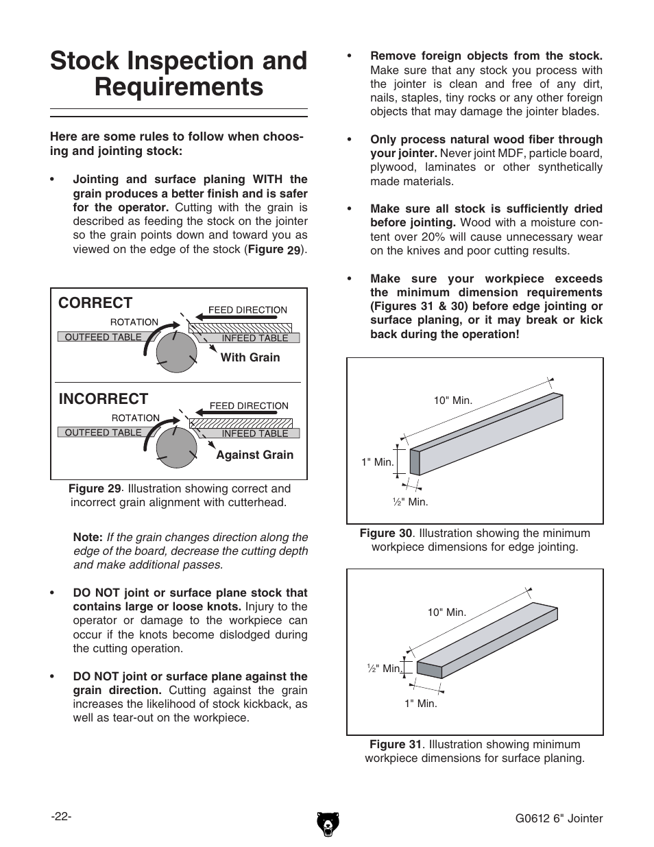 Stock inspection and requirements | Grizzly G0612 User Manual | Page 24 / 44