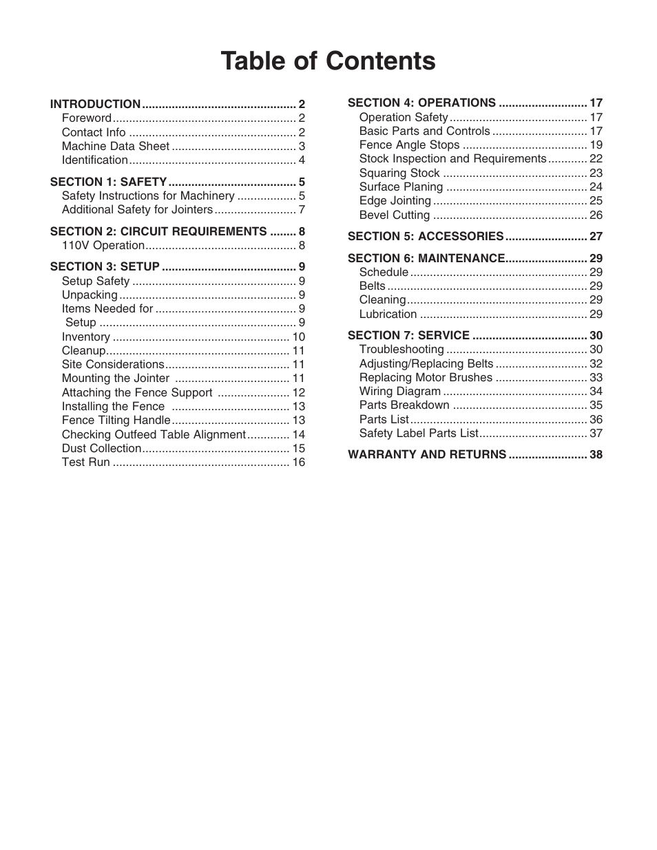 Grizzly G0612 User Manual | Page 3 / 44