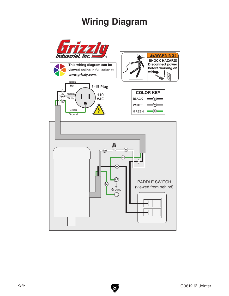 Wiring diagram | Grizzly G0612 User Manual | Page 36 / 44
