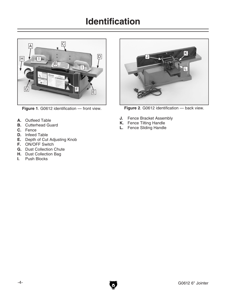 Identification | Grizzly G0612 User Manual | Page 6 / 44
